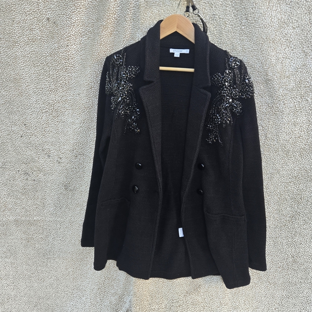 Chico's Elegant Black Embroidered Blazer - Picture 11 of 12